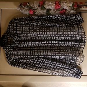 Impressions Large sheer Black and White Blouse